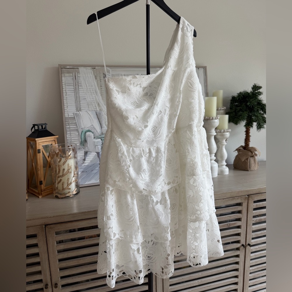 Layered With Love White One-Shoulder Lace Dress